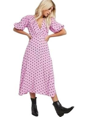 Faithfull the Brand Vittoria Pink Midi Dress in Sylve Dot Lilac